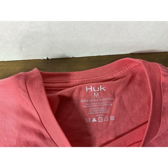 HUK Fishing T-Shirt Ocean Coral USA Flag ss Crewneck Relaxed Fit Mens Medium - Picture 4 of 8